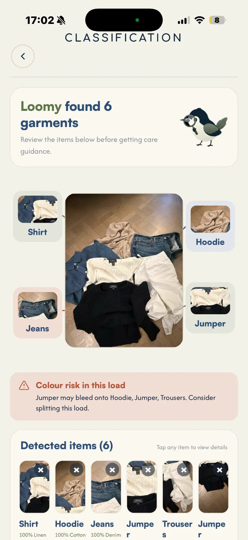 Lavo identifies the garments and flags colour risks
