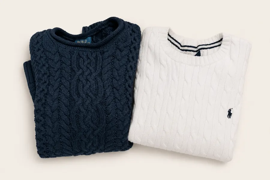 Navy and cream cable-knit garments