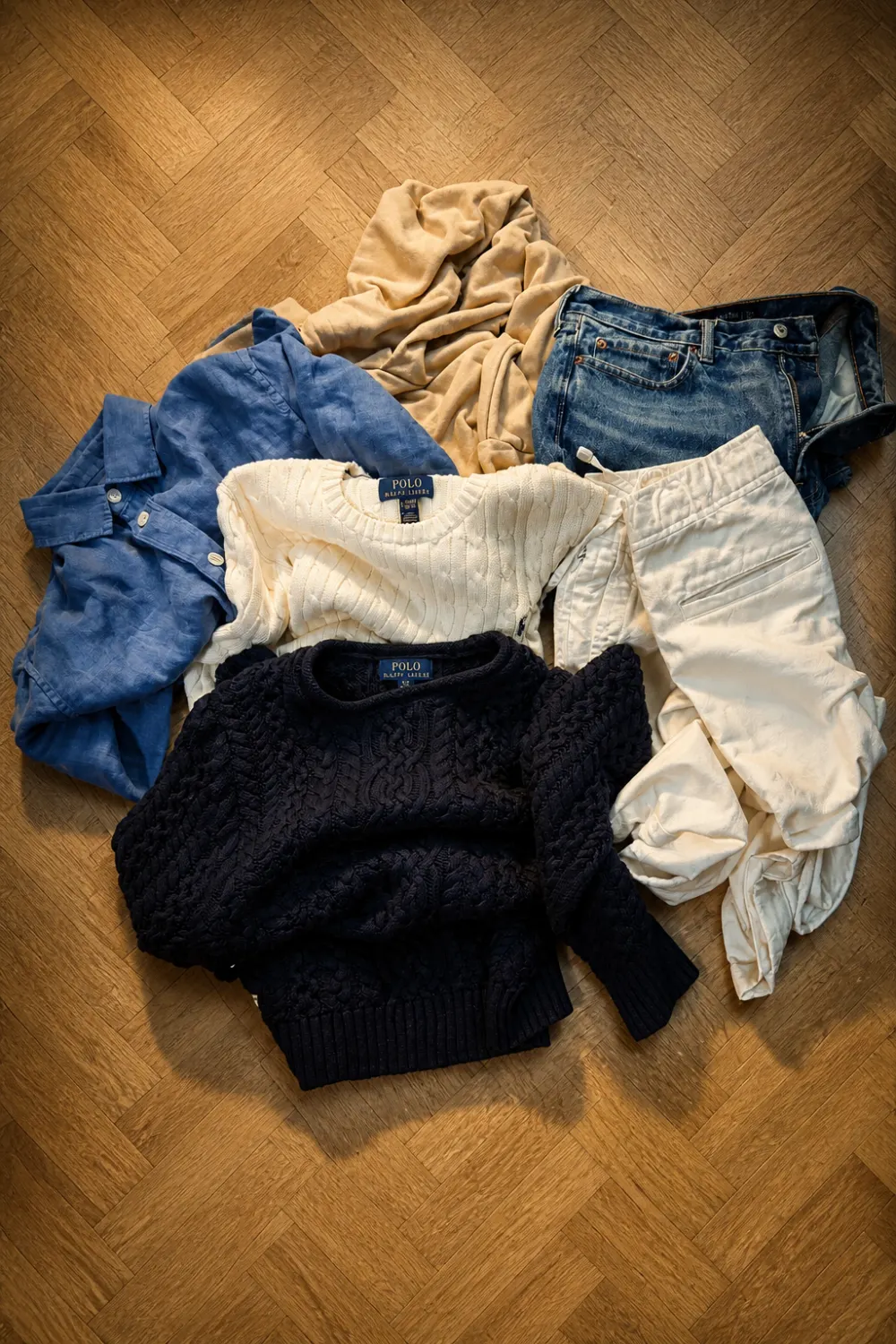 A cinematic top-down scan of the real mixed laundry pile